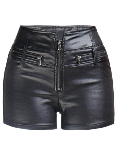 black leather disco shorts