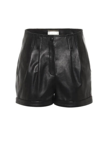 black faux leather belted shorts 1