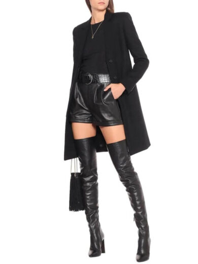 black faux leather belted shorts