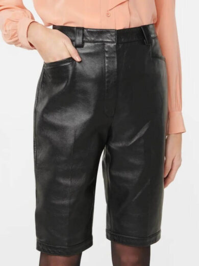 black leather shorts with belt loops