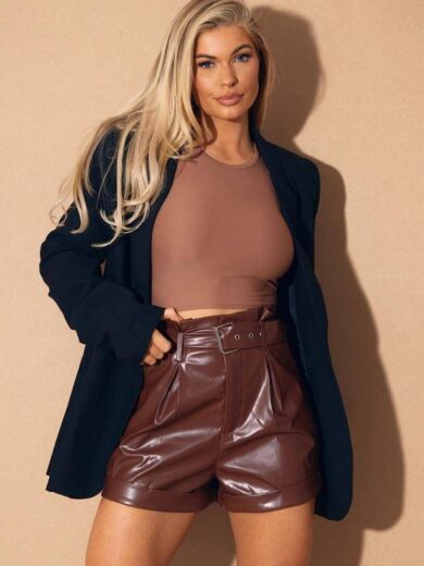 chocolate brown leather shorts