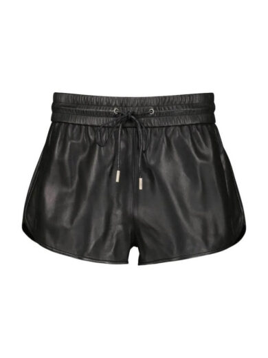 black lace up leather shorts 1