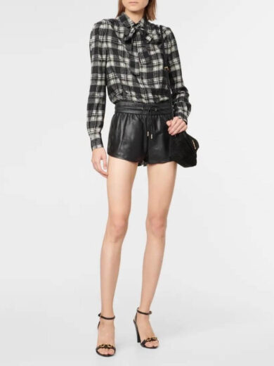 black lace up leather shorts