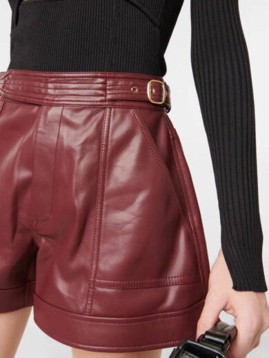 burgundy faux leather shorts