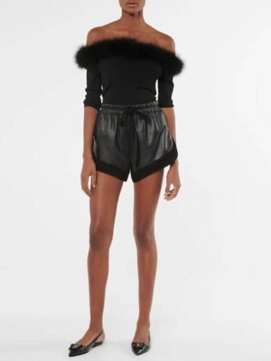 black leather tie shorts 2