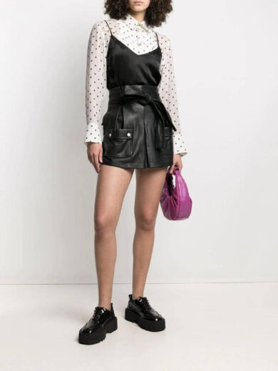 black leather paperbag shorts