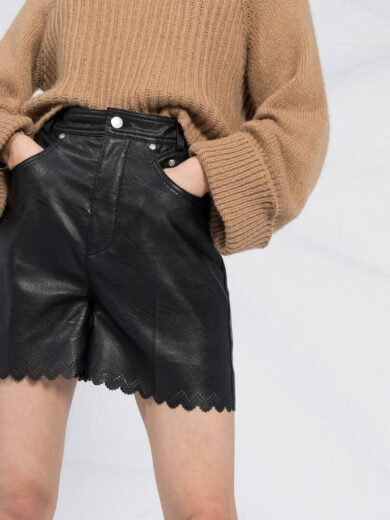 black leather flared shorts