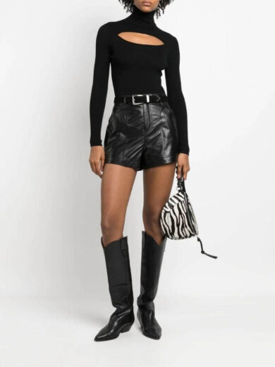 women's black leather shorts