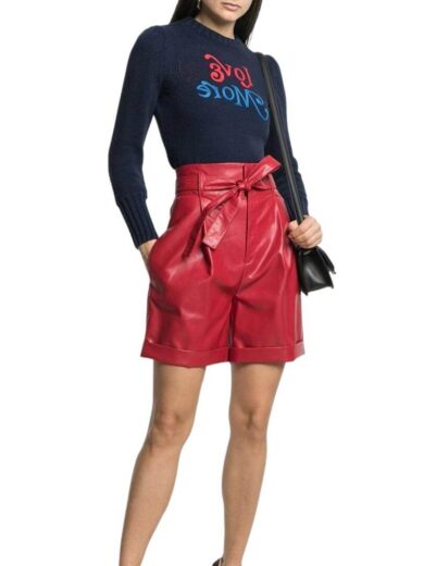 red leather shorts womens