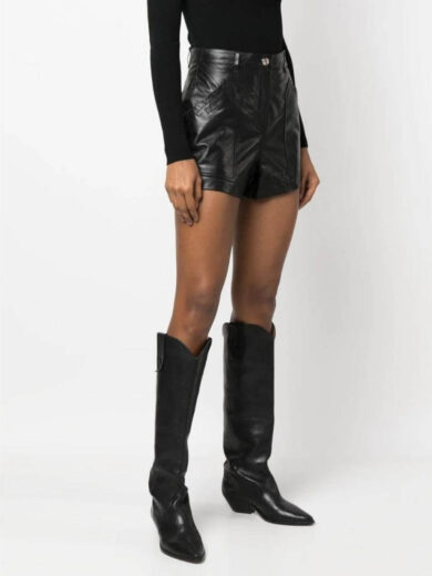 women's black leather shorts 3