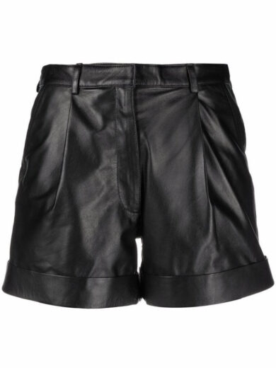 black leather look cycling shorts 1