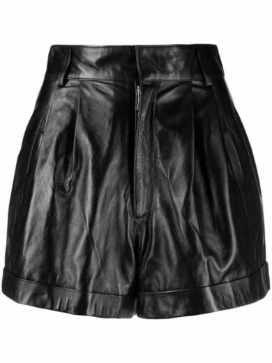 black leather paper bag shorts 1