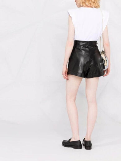 black leather paper bag shorts 3