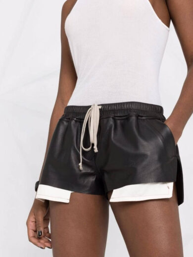 new look black leather shorts